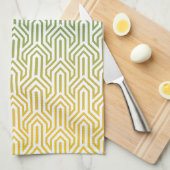 Türkisblau, gelb, Art-Déco-Muster Geschirrtuch (Viertel Falte)