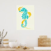 Türkisblau, Gelb und Algen im Seepferd Poster (Küche)