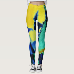 Türkisblau-gelbe Farbe Spritzer Leggings