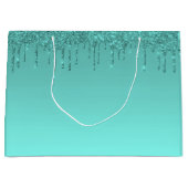 Türkisblau-Glitzer Große Geschenktüte (Vorderseite)