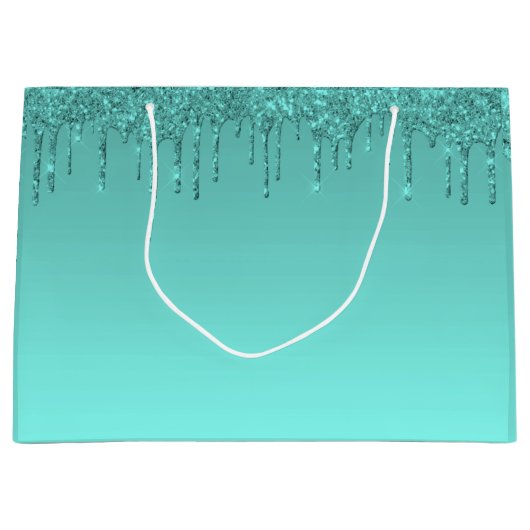Türkisblau-Glitzer Große Geschenktüte (Vorderseite)