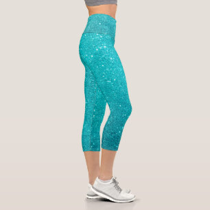 Türkisblau Glitzer und Glitzern Capri Leggings