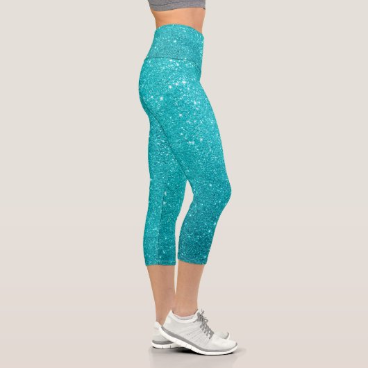 Türkisblau Glitzer und Glitzern Capri Leggings (Rechts)
