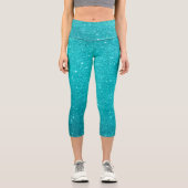 Türkisblau Glitzer und Glitzern Capri Leggings (Vorderseite)