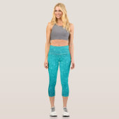 Türkisblau Glitzer und Glitzern Capri Leggings (Vorderseite)