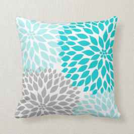 Türkisblau Grau Dahlia Mod Decke Sitzkissen Kissen