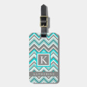 Türkisblau Graugrün Zickzack Muster Gepäckanhänger (Vorderseite vertikal)