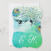 Türkisblau Grün und Kupfer Peacock Feather Einladung (Rückseite)