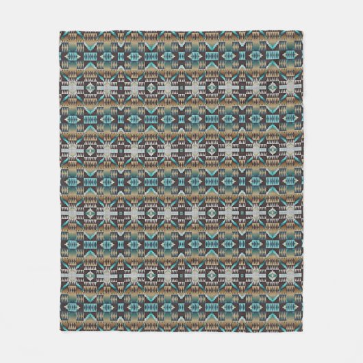 Türkisblau Grüne Taupe Brown Tribal Muster Fleecedecke (Vorderseite)
