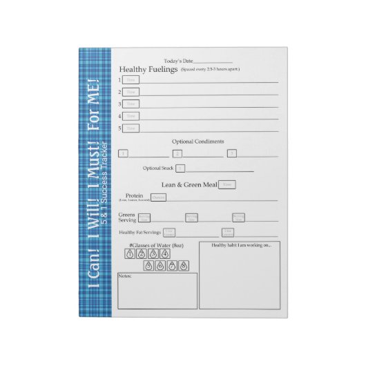 Türkisblau Kariert "For ME" 5 Plus 1 Erfolg Notizblock (Rotiert)