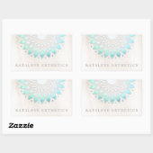 Türkisblau Lotus Mandala Weißer Marmor Rechteckiger Aufkleber (Blatt)