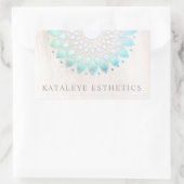 Türkisblau Lotus Mandala Weißer Marmor Rechteckiger Aufkleber (Tasche)