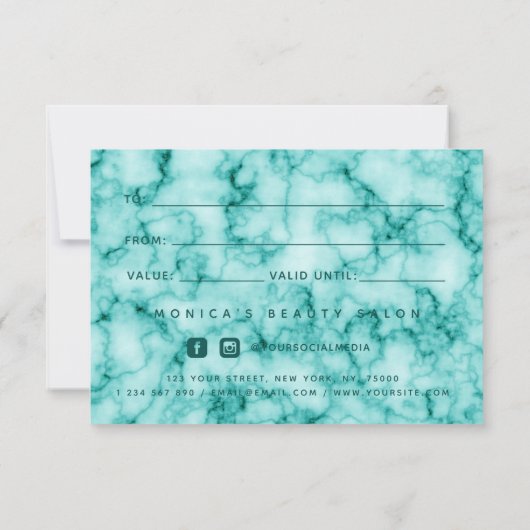 Türkisblau Marmor Elegante Girly Trendy Beauty Sal (Rückseite)