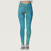 Türkisblau Marmor Gold Metallic Stone Leggings (Vorderseite)