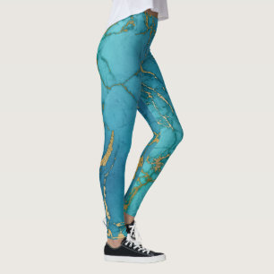 Türkisblau Marmor Gold Metallic Stone Leggings