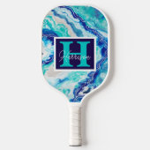 Türkisblau-Marmormonogramm-Name Personalisiert Pickleball Schläger (Vorderseite)