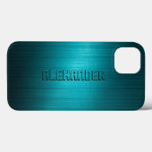 Türkisblau-Metal-Look Muster-Monogramm 2 Case-Mate iPhone Hülle (Rückseite (Horizontal))