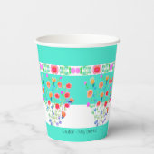 Türkisblau mit farbenfroher Blüte Pappbecher (Rückseite)