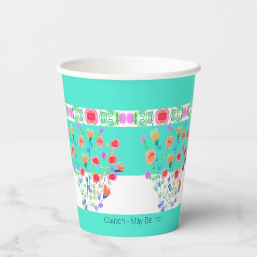 Türkisblau mit farbenfroher Blüte Pappbecher (Rückseite)