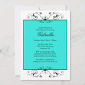 Türkisblau mit schwarzem Scroll-Brautparty Einladung (Vorderseite)