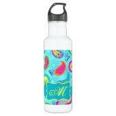 Türkisblau Modern Paisley Muster Monogram Trinkflasche (Vorderseite)