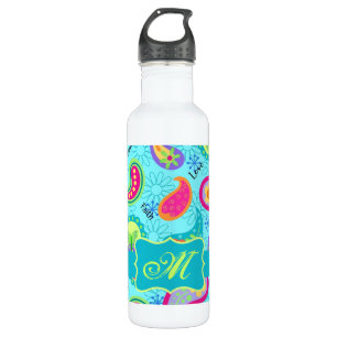 Türkisblau Modern Paisley Muster Monogram Trinkflasche