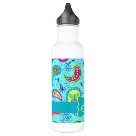 Türkisblau Modern Paisley Muster Monogram Trinkflasche (Links)
