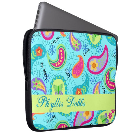 Türkisblau Modernes Paisley Grafisches Muster Laptopschutzhülle (Vorne Rechts)