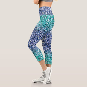 Türkisblau Ombre Glitzer Capri Leggings