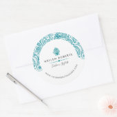 Türkisblau Paisley Lace Runder Aufkleber (Umschlag)