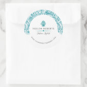 Türkisblau Paisley Lace Runder Aufkleber (Tasche)