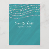 Türkisblau & Perlen Elegant Save the Date Ankündigungspostkarte (Vorderseite)