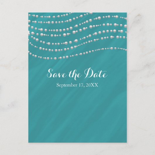 Türkisblau & Perlen Elegant Save the Date Ankündigungspostkarte (Vorderseite)