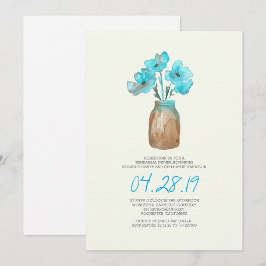 Türkisblau PROBE DINNER Einladung (Vorne/Hinten)