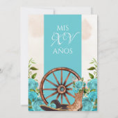 Türkisblau Quinceñera Charra Western Rose Einladung (Rückseite)