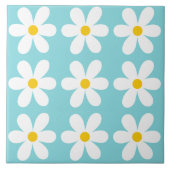 Türkisblau Retro Daisy Blumenmuster Fliese (Vorderseite)