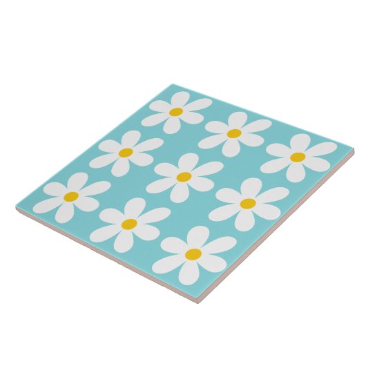 Türkisblau Retro Daisy Blumenmuster Fliese (Seite)