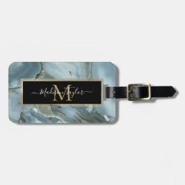 Türkisblau-Risse, graue blaue Marmorverkleidung   Gepäckanhänger