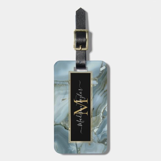 Türkisblau-Risse, graue blaue Marmorverkleidung   Gepäckanhänger (Vorderseite vertikal)