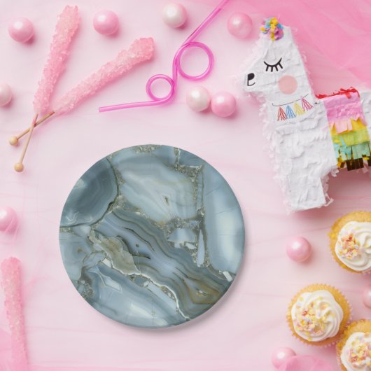 Türkisblau-Risse, graue blaue Marmorverkleidung Pappteller (Party)