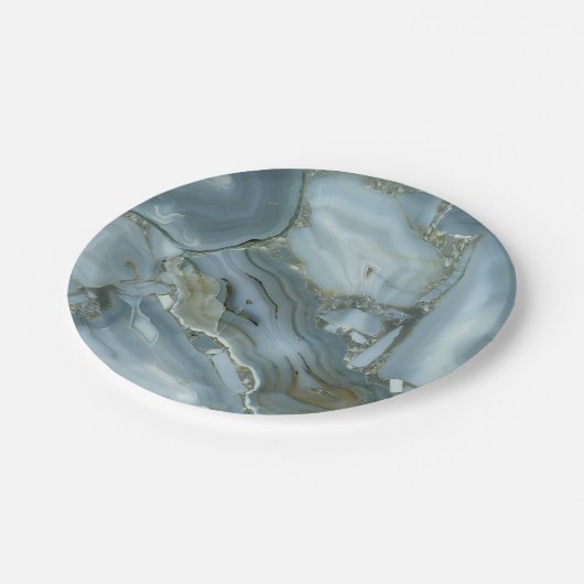 Türkisblau-Risse, graue blaue Marmorverkleidung Pappteller (Schrägansicht)