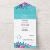 Türkisblau Rosa Tropische Abstrakte Blume All In One Einladung (Innen)