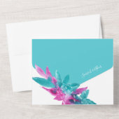 Türkisblau Rosa Tropische Abstrakte Blume All In One Einladung (Rückseite)
