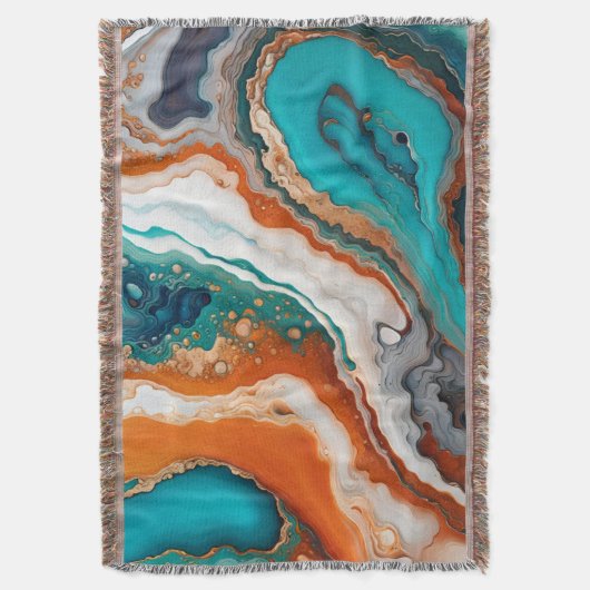 Türkisblau, Rost und Goldfarbe abstrakt Decke (Vorderseite Vertikal)