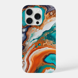 Türkisblau, Rost und Goldfarbe abstrakt iPhone 15 Pro Hülle