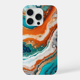 Türkisblau, Rost und Goldfarbe abstrakt iPhone 15 Pro Hülle