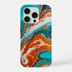 Türkisblau, Rost und Goldfarbe abstrakt iPhone 15 Pro Hülle