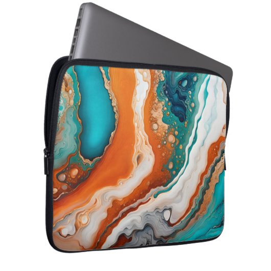 Türkisblau, Rost und Goldfarbe abstrakt Laptopschutzhülle (Vorne Rechts)