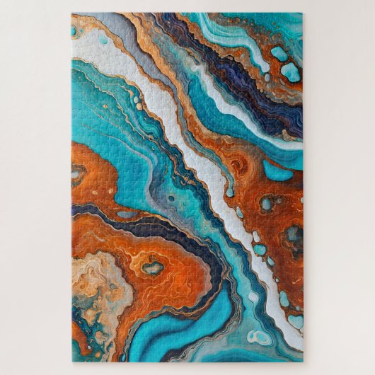 Türkisblau, Rost und Goldfarbe abstrakt Puzzle (Vertikal)