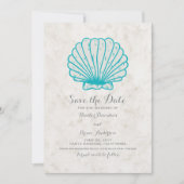 Türkisblau Rustikale Seashell Save the Date einlad (Vorderseite)
